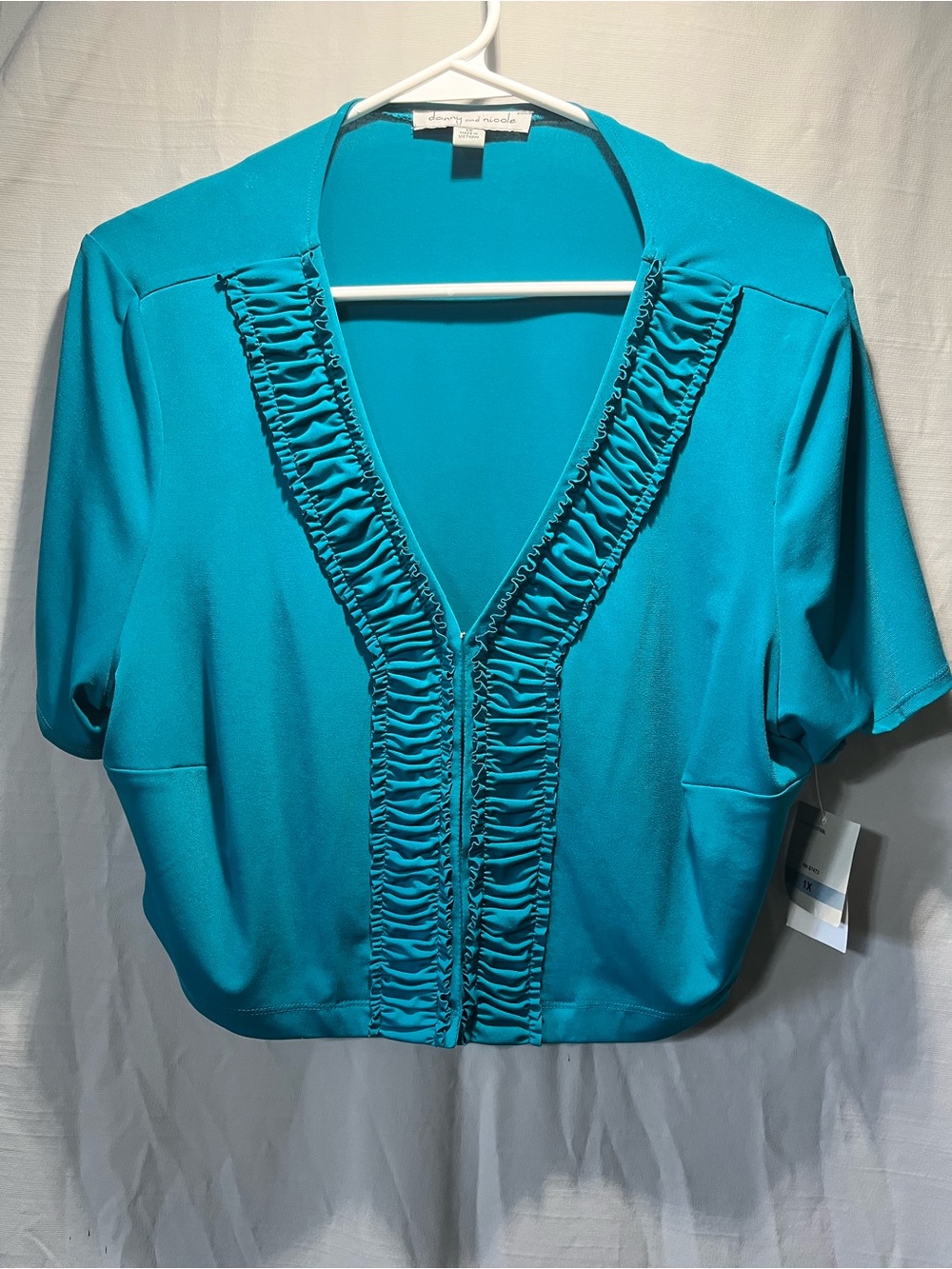 Danny  & nicole  Teal Ruffled V-Neck Women’s Top